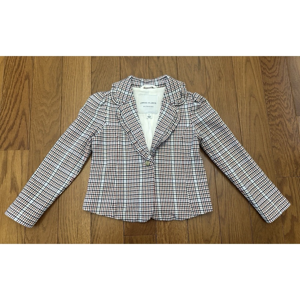 Janie and Jack‎ Plaid Blazer Kids Size 4 Gold Button Equestrian Riding Preppy